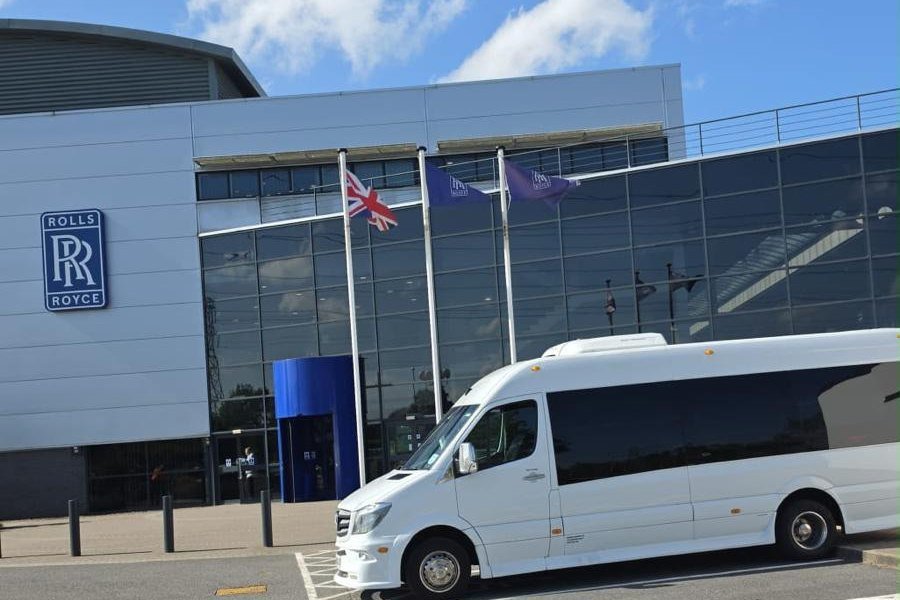 ATS Travel minibus on a corporate staff transfer at the Rolls-Royce site in Derby